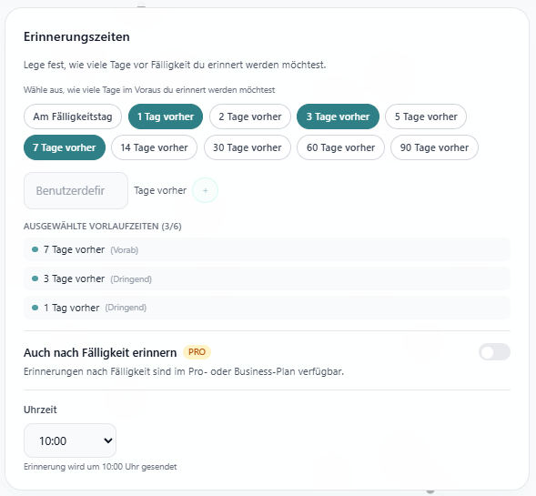 Erinnerungszeiten einstellen