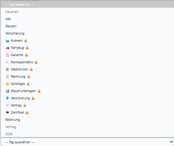 Verfügbare Tags auswählen