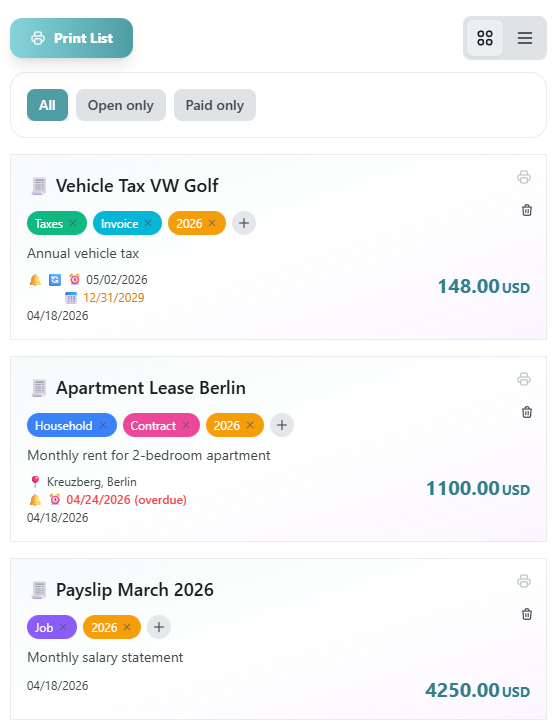 Document grid view