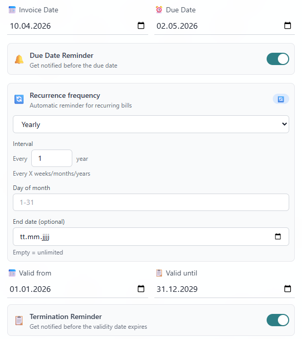 Recurring due dates